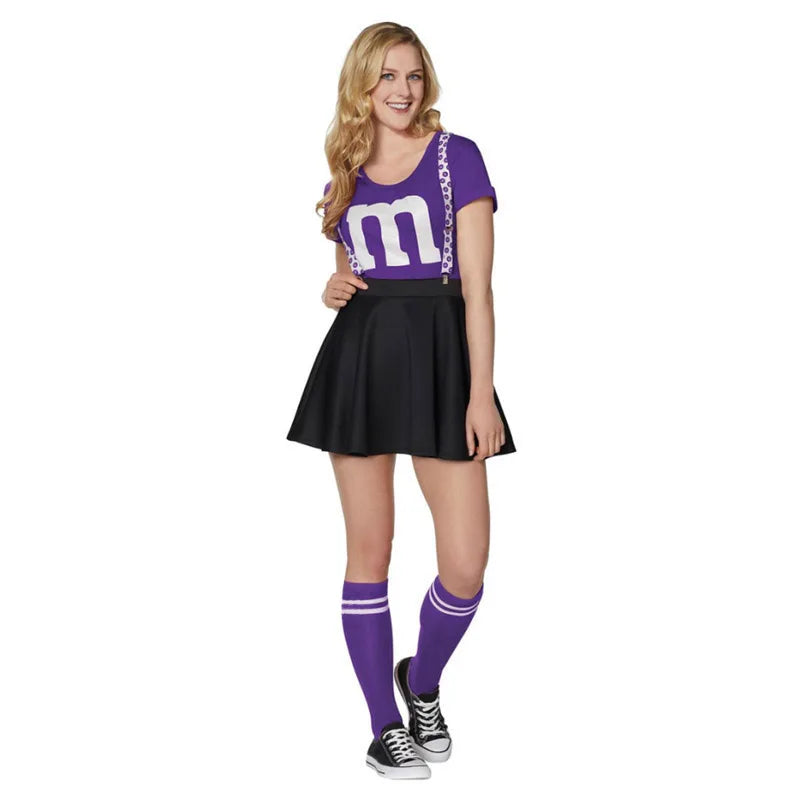 Women's M&M's Costume Adult M Halloween Team Costumes Womens T-shirt Black Skirt Stocking Set For Funny Party