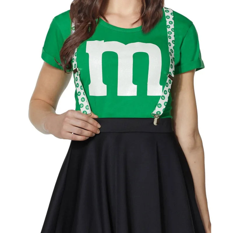 Women's M&M's Costume Adult M Halloween Team Costumes Womens T-shirt Black Skirt Stocking Set For Funny Party