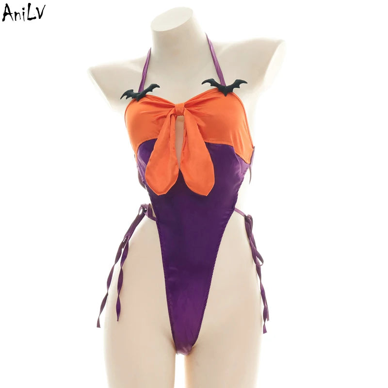 AniLV Halloween Lingerie Party Series Costume Carnival Pumpkin Bat Devil Three-point Bikini Bodysuit Pajamas Uniform Cosplay