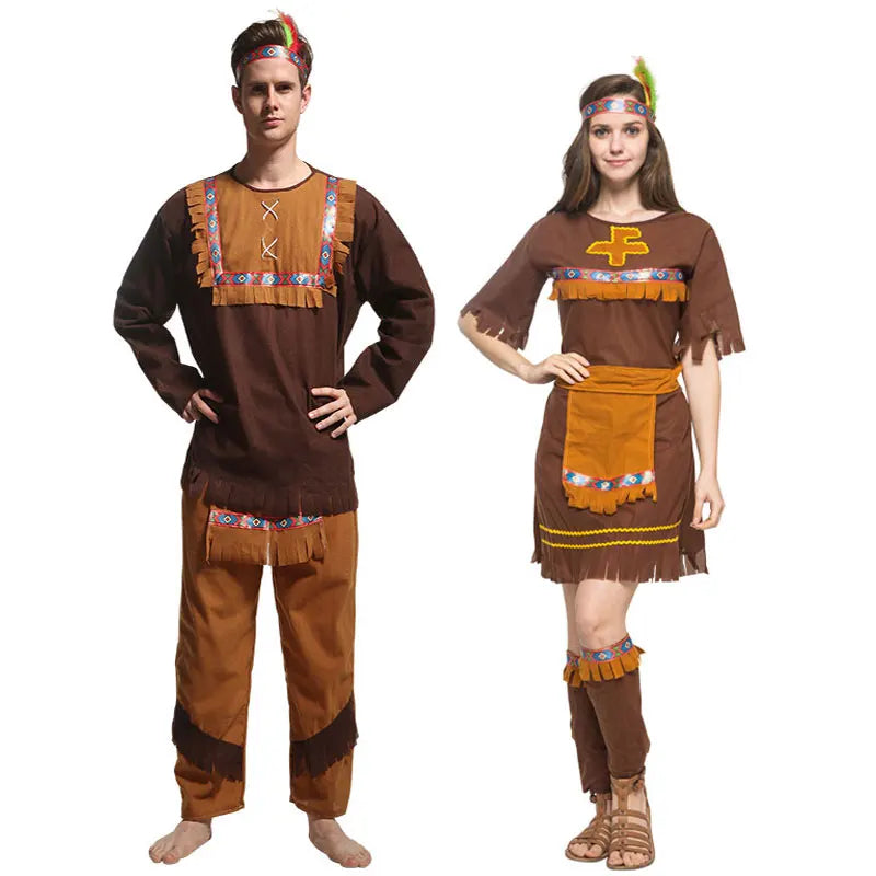 Adult Halloween Cosplay Costumes Indian Primitive Macho Caveman Costume for Men Women Purim Party Mardi Gras Fancy Dress