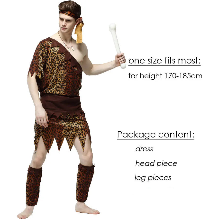 Adult Halloween Cosplay Costumes Indian Primitive Macho Caveman Costume for Men Women Purim Party Mardi Gras Fancy Dress