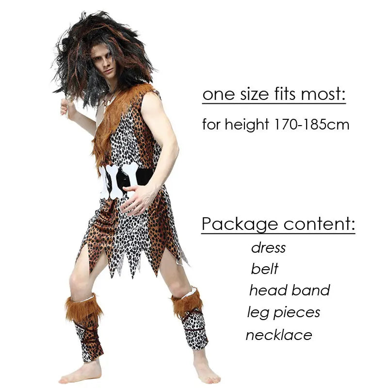 Adult Halloween Cosplay Costumes Indian Primitive Macho Caveman Costume for Men Women Purim Party Mardi Gras Fancy Dress
