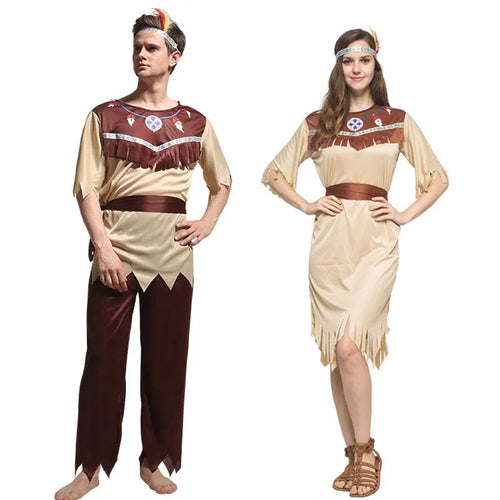 Adult Halloween Cosplay Costumes Indian Primitive Macho Caveman Costume for Men Women Purim Party Mardi Gras Fancy Dress