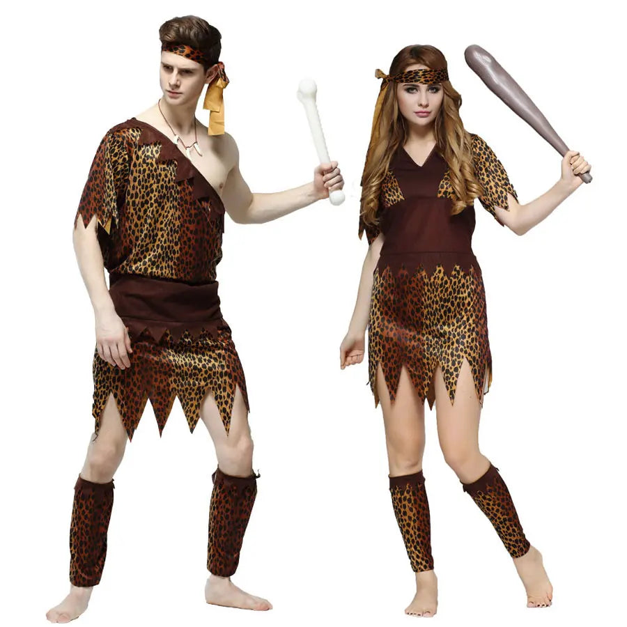 Adult Halloween Cosplay Costumes Indian Primitive Macho Caveman Costume for Men Women Purim Party Mardi Gras Fancy Dress