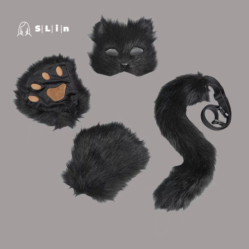 Foxes Mask+Tail +Gloves Set Halloween Cosplays Costume Accessorie Theme Party Dress Up Props Carnival Party Costumes Accessories