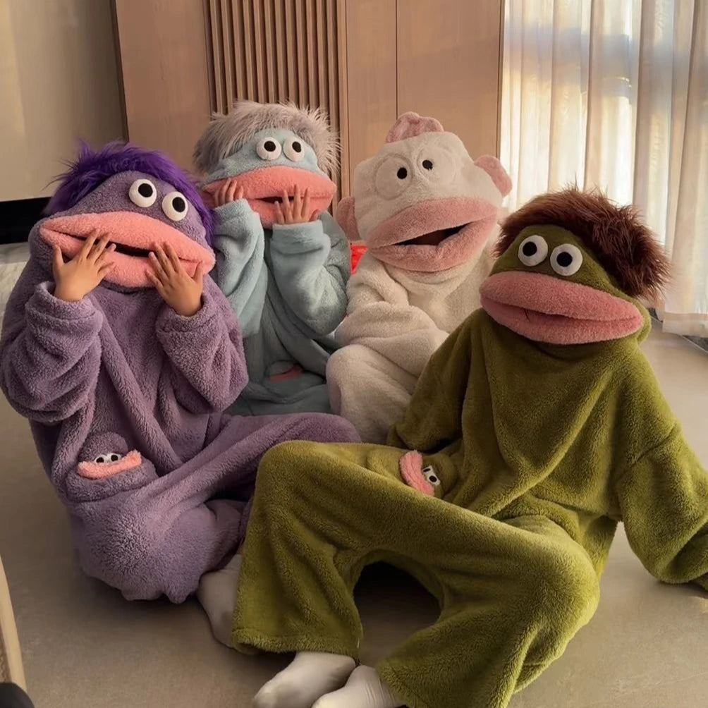 Funny Monster Monster Plush Cartoon Sleepwear Costume Full Face Plush Costume Adult Halloween Carnival Party Outfit Pajama Party
