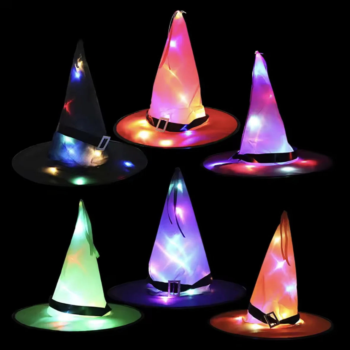 LED Halloween Flashing Light Witch Hat Starry Sky Ghost Festival Dress Up Glowing Elf Ghost Hat Lamp Home Decoration Hanging