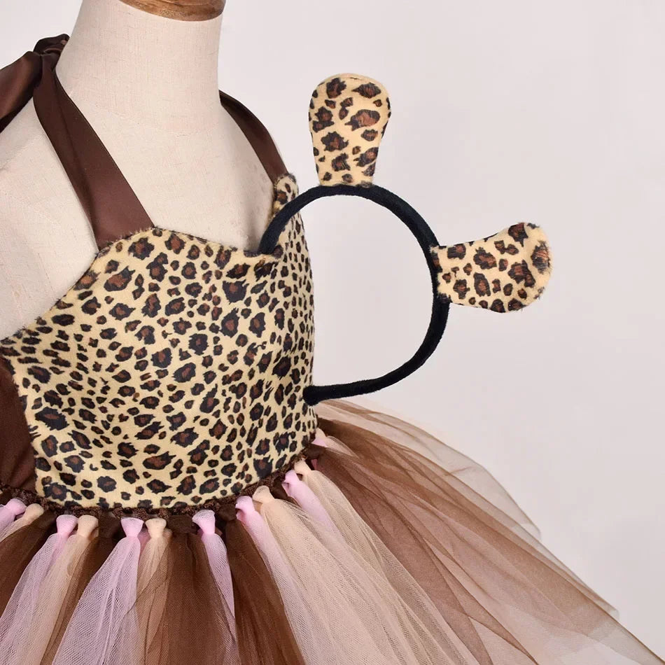 Halloween Animal Cosplay Costume for Children Forest Theme Cows Tiger Giraffe Leopard Zebra Tutu Dresses Performance Dance Sets