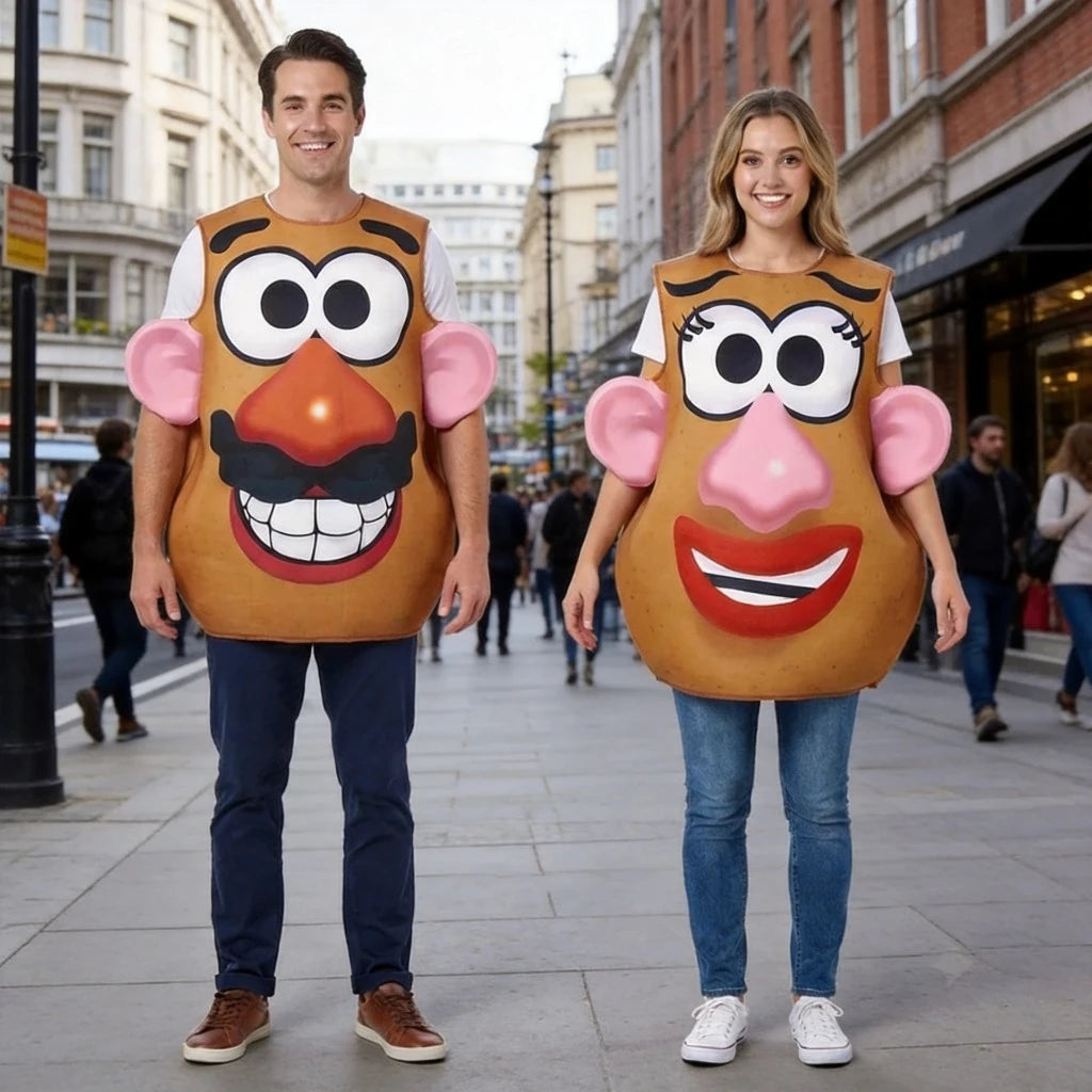 Funny Mr. and Mrs. Potato Head Matching Outfit Halloween Cosplay Tunic Couple Potato Head Costume Carnival Party Disguise Wear