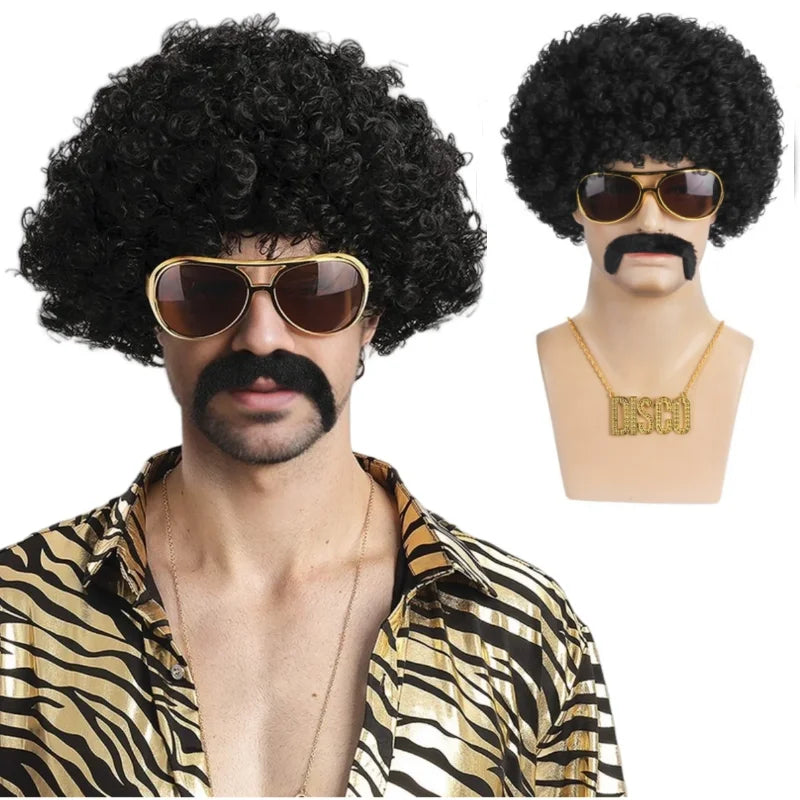 Costume Jewelry Set Synthetic Curly Hair Wigs Afro Wig Sunglasses Necklace For Adult Hip Hop Cosplay Party Accessories Hair Prop