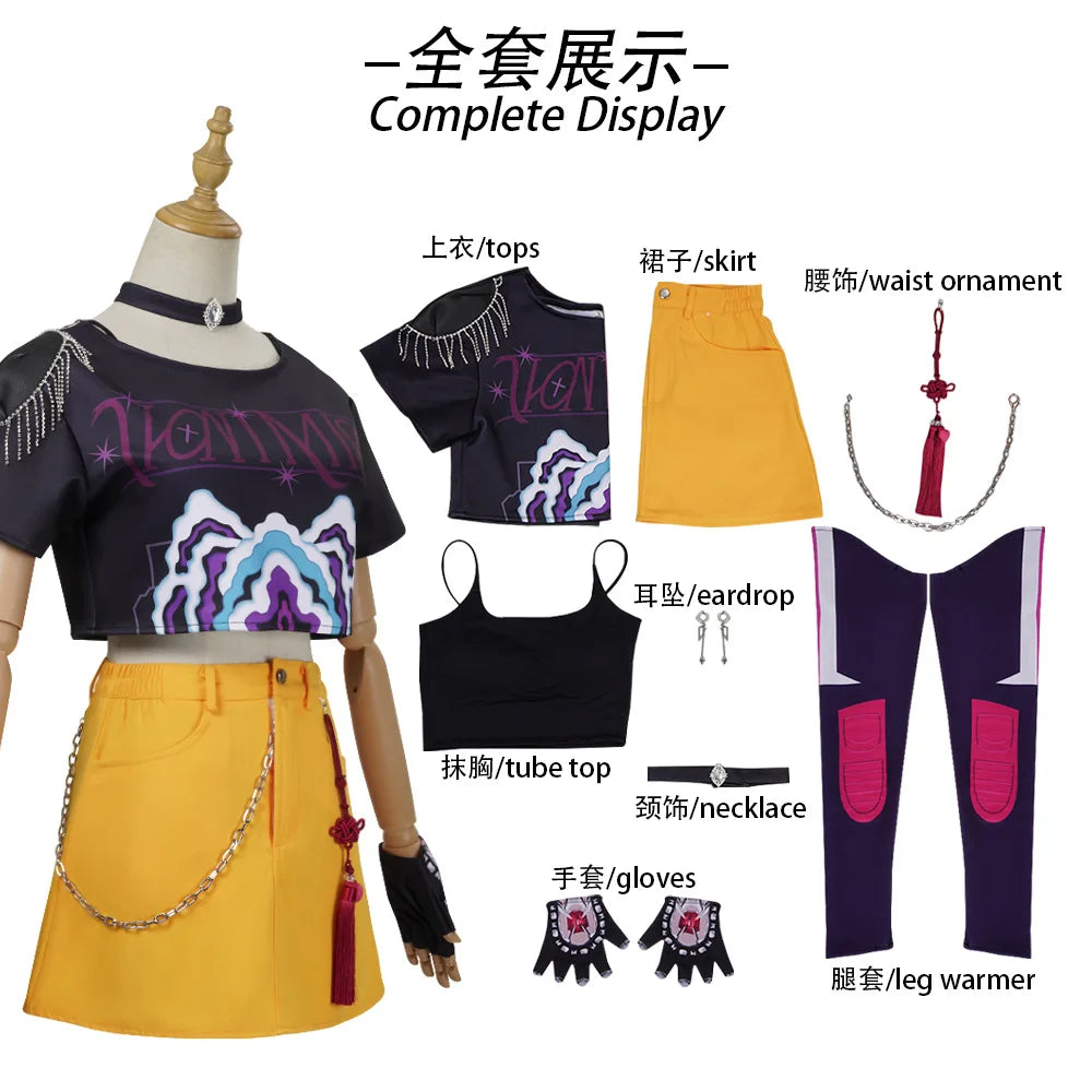 Halloween Fancy Dress Demon Hunters Adult Kids Street Hip Hop Role Play Outfit 3 Styles Printed Crop Top Skirt Shorts Idol Stage Costume