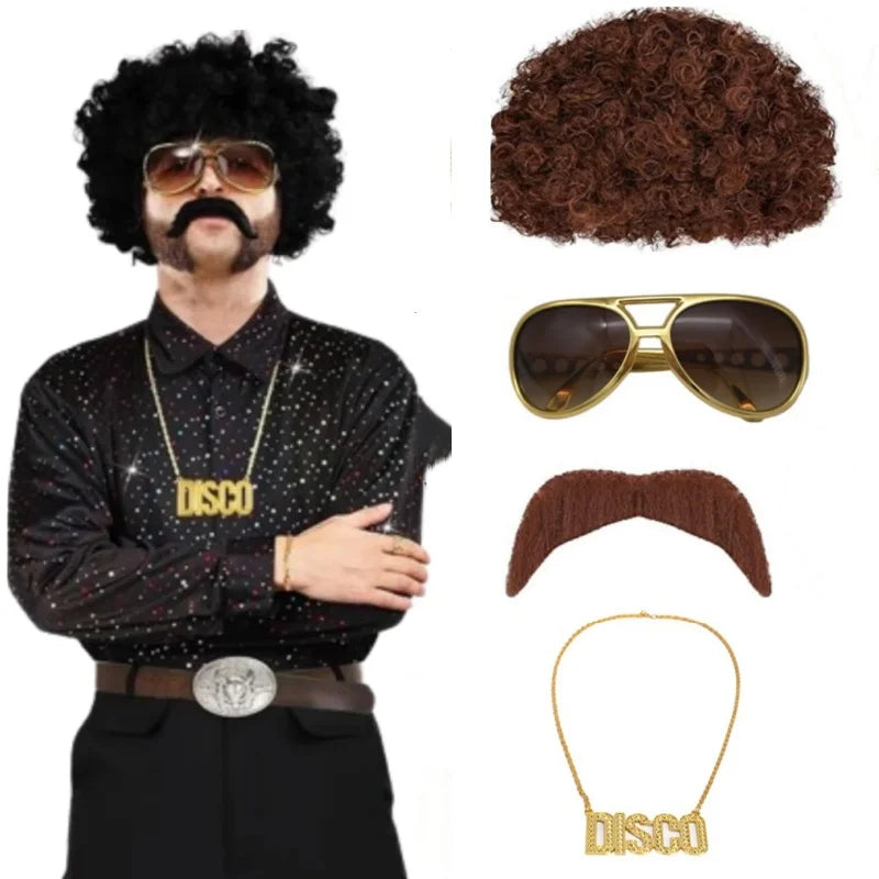 Costume Jewelry Set Synthetic Curly Hair Wigs Afro Wig Sunglasses Necklace For Adult Hip Hop Cosplay Party Accessories Hair Prop