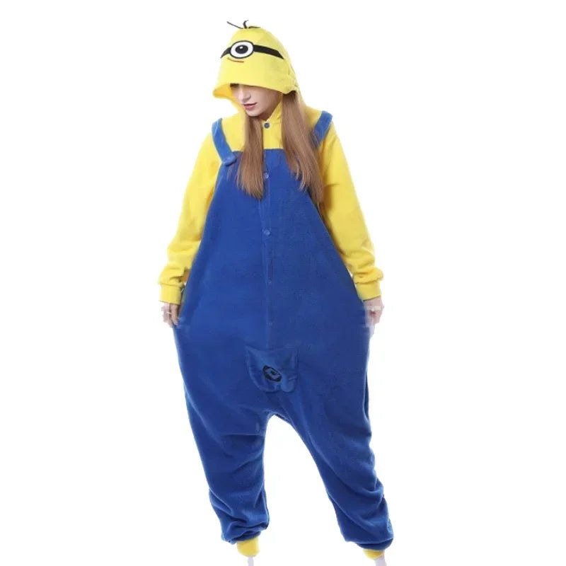 2026 Anime Despicable Me Minions Fleece Pajamas Cartoon Jumpsuit Minions Onesie Sleepwear Adult Home Clothes Halloween Costume