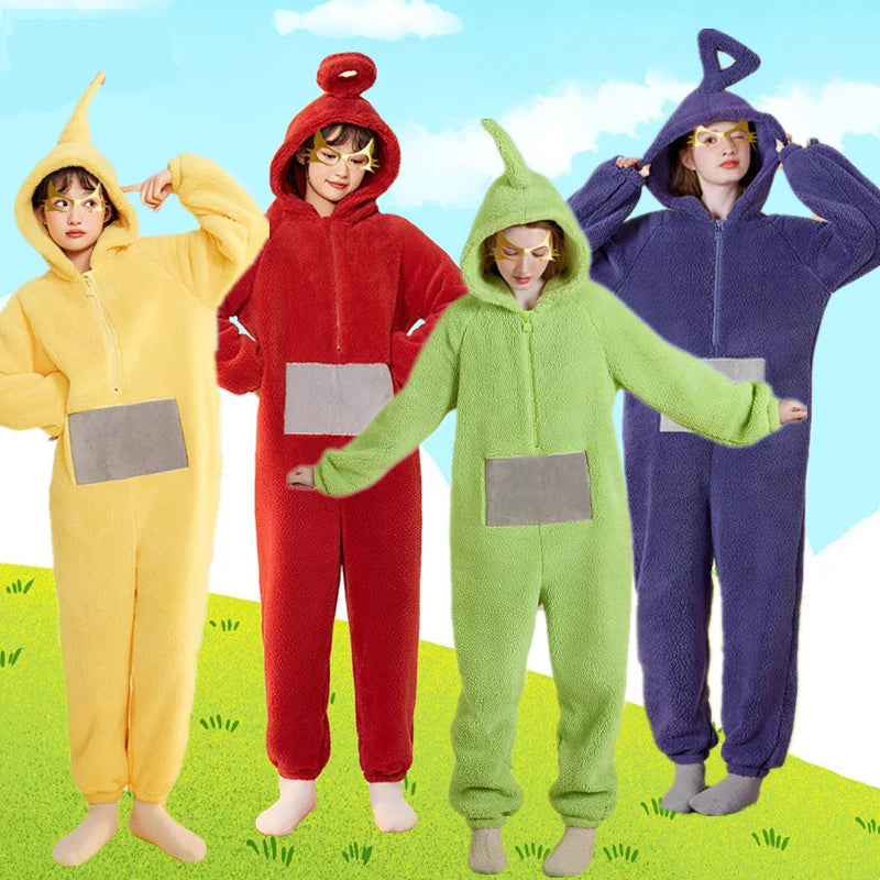 Adults Kids Onesies For groups Soft Long Sleeves Pajamas Dipsy Tinky Winky Po Lala Costumes Home Clothes Women Unisex Homewear Jumpsuit