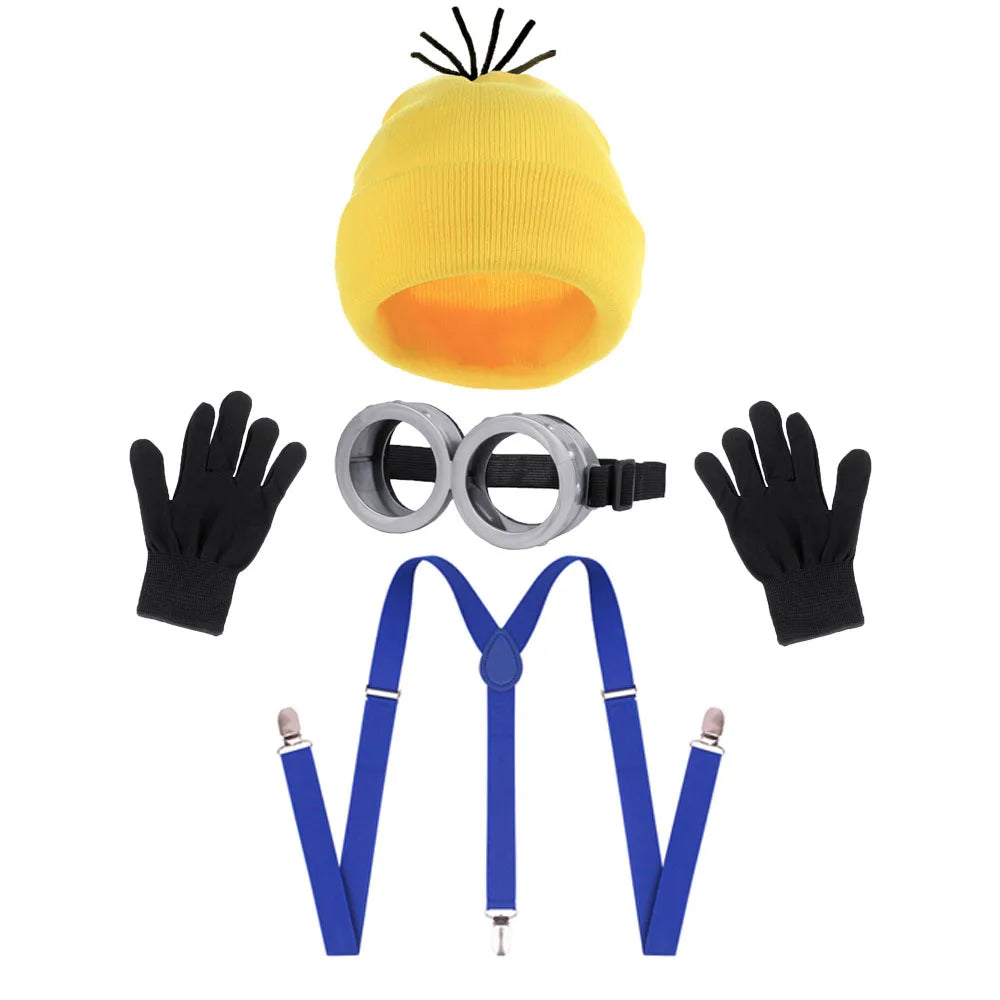 Disfraz disguise Funny Halloween Costume Accessories Adult Couples,Goggles Glasses/Yellow Beanie/Gloves for Men Women Cosplay Party Set