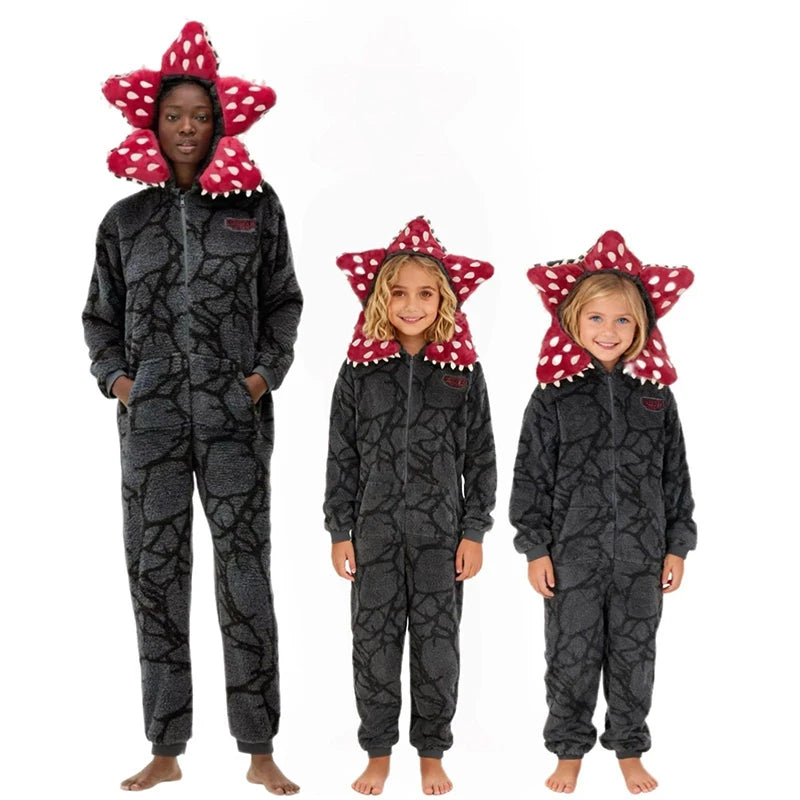 New Adult Kids For groups Fall Winter Thicken Cannibal Flower Demogorgon Cosplay Costume Comfortable Flannel Fabric Pajamas Halloween Suits