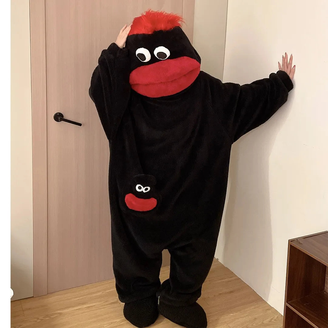 Funny Monster Monster Plush Cartoon Sleepwear Costume Full Face Plush Costume Adult Halloween Carnival Party Outfit Pajama Party