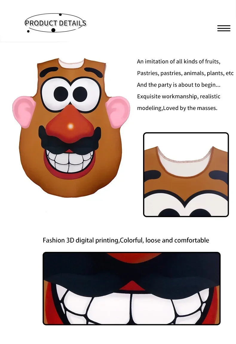 Funny Mr. and Mrs. Potato Head Matching Outfit Halloween Cosplay Tunic Couple Potato Head Costume Carnival Party Disguise Wear