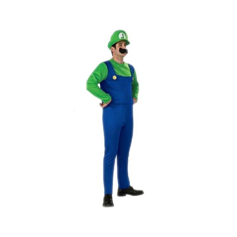 Halloween Couples Cosplay Costume for Adults Super Luigi Bros Overall Set with Hat Game Character Jump Suit for Christmas Party Stage Pe