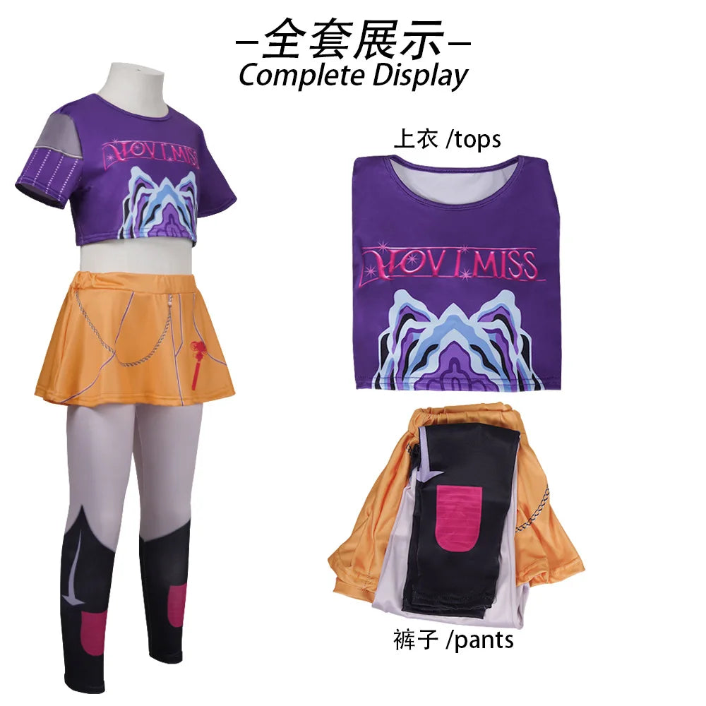 Halloween Fancy Dress Demon Hunters Adult Kids Street Hip Hop Role Play Outfit 3 Styles Printed Crop Top Skirt Shorts Idol Stage Costume