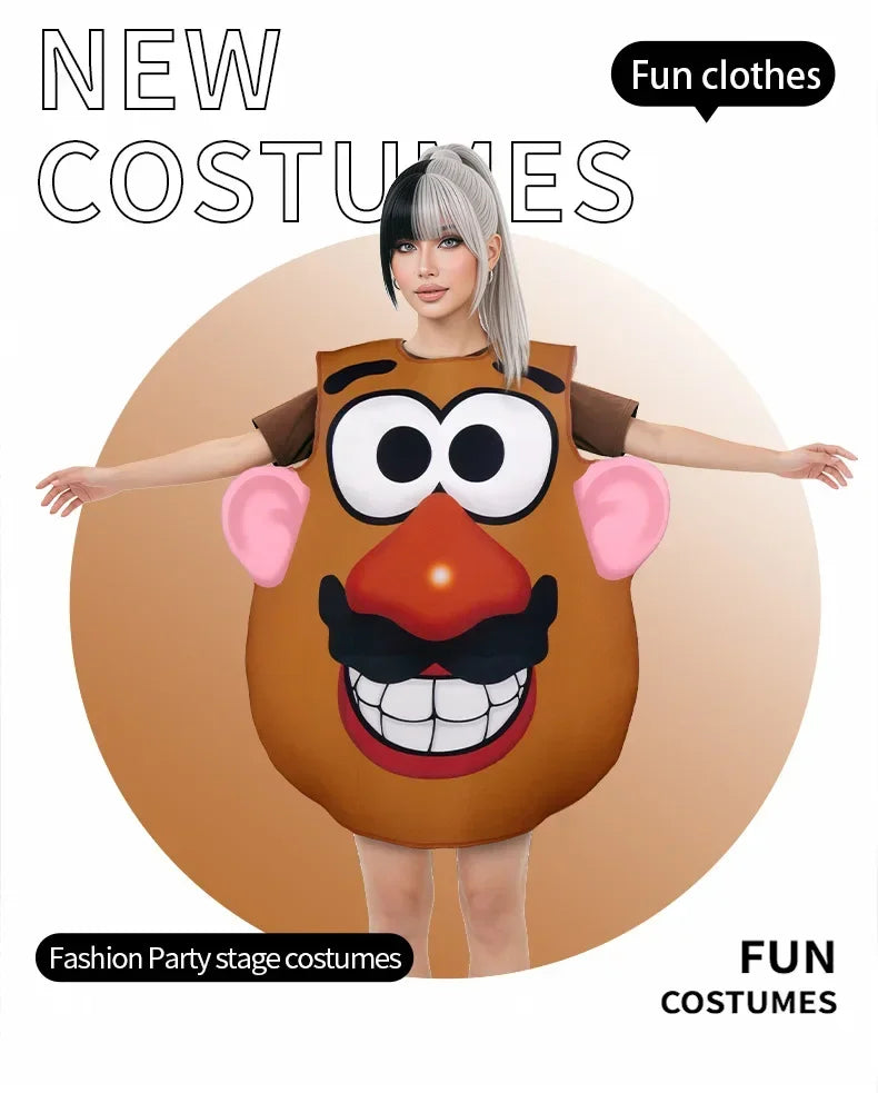 Funny Mr. and Mrs. Potato Head Matching Outfit Halloween Cosplay Tunic Couple Potato Head Costume Carnival Party Disguise Wear
