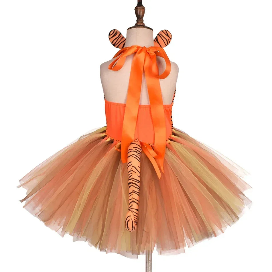 Halloween Animal Cosplay Costume for Children Forest Theme Cows Tiger Giraffe Leopard Zebra Tutu Dresses Performance Dance Sets