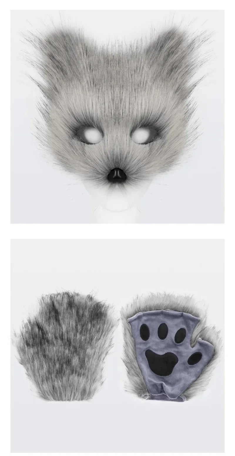 Foxes Mask+Tail +Gloves Set Halloween Cosplays Costume Accessorie Theme Party Dress Up Props Carnival Party Costumes Accessories