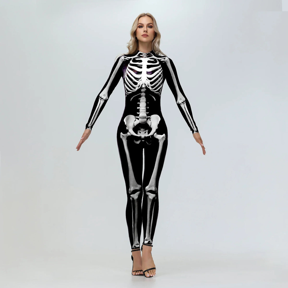 Halloween Cosplay Skeleton Printed Scary Costume Zentai Bodysuit Carnival Purim Family Matching Suits Day of The Dead