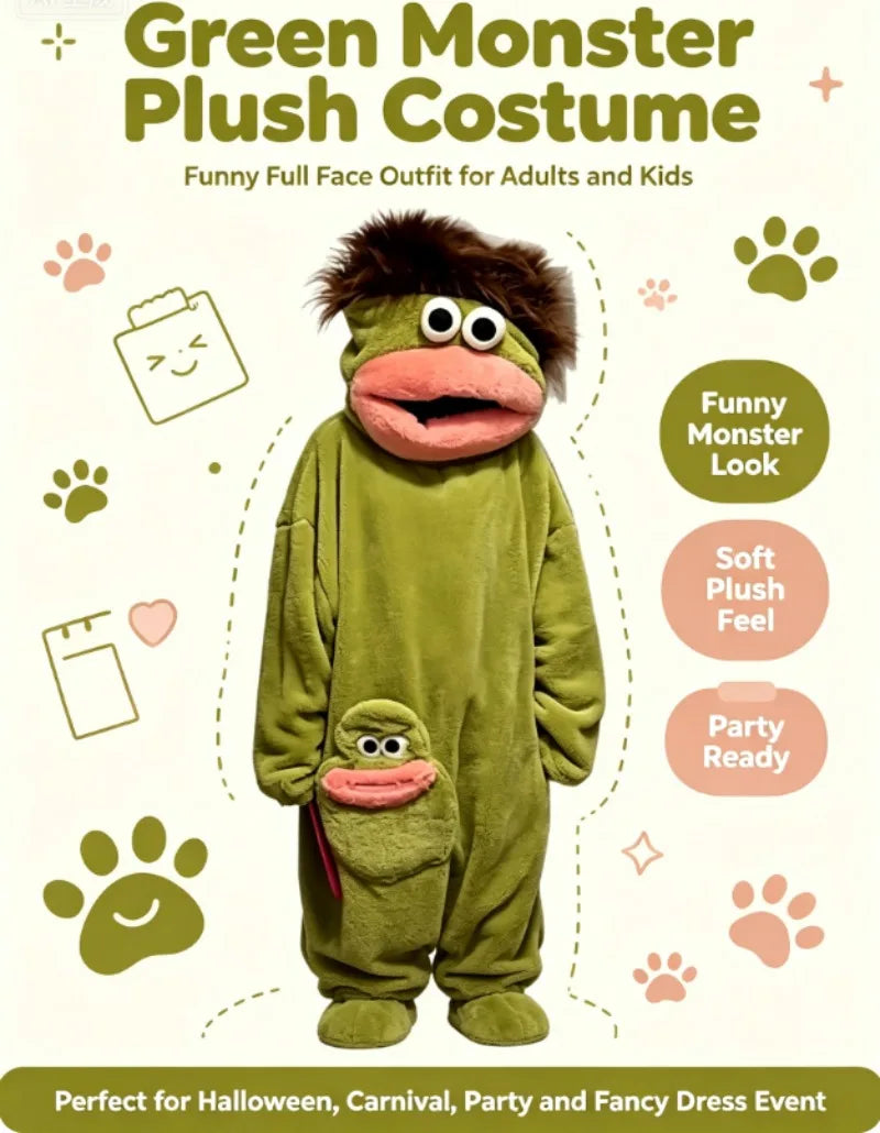 Funny Monster Monster Plush Cartoon Sleepwear Costume Full Face Plush Costume Adult Halloween Carnival Party Outfit Pajama Party