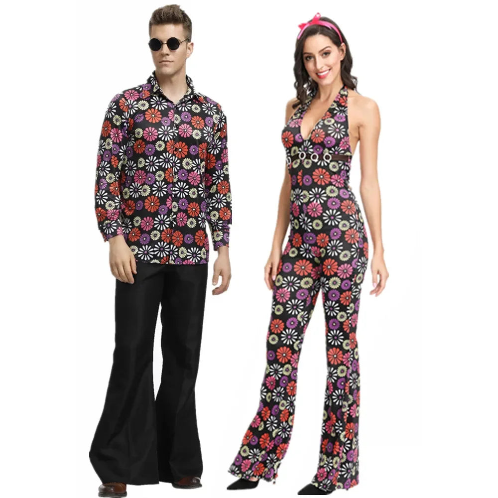 Couples Costumes 70s 80s Adult Men Women Vintage Hip Hop Disco Cosplay Hippie Costume Halloween Cosplay Hippy Disco Costume