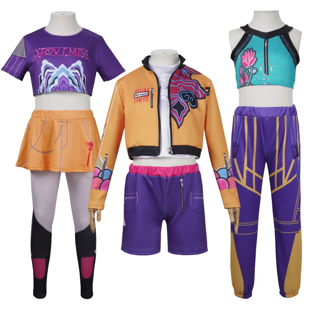 Halloween Fancy Dress Demon Hunters Adult Kids Street Hip Hop Role Play Outfit 3 Styles Printed Crop Top Skirt Shorts Idol Stage Costume