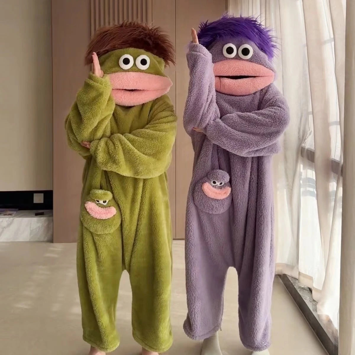 Funny Monster Monster Plush Cartoon Sleepwear Costume Full Face Plush Costume Adult Halloween Carnival Party Outfit Pajama Party
