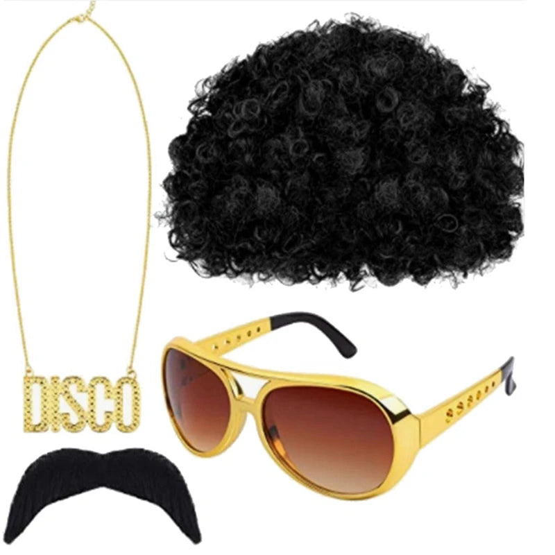 Costume Jewelry Set Synthetic Curly Hair Wigs Afro Wig Sunglasses Necklace For Adult Hip Hop Cosplay Party Accessories Hair Prop