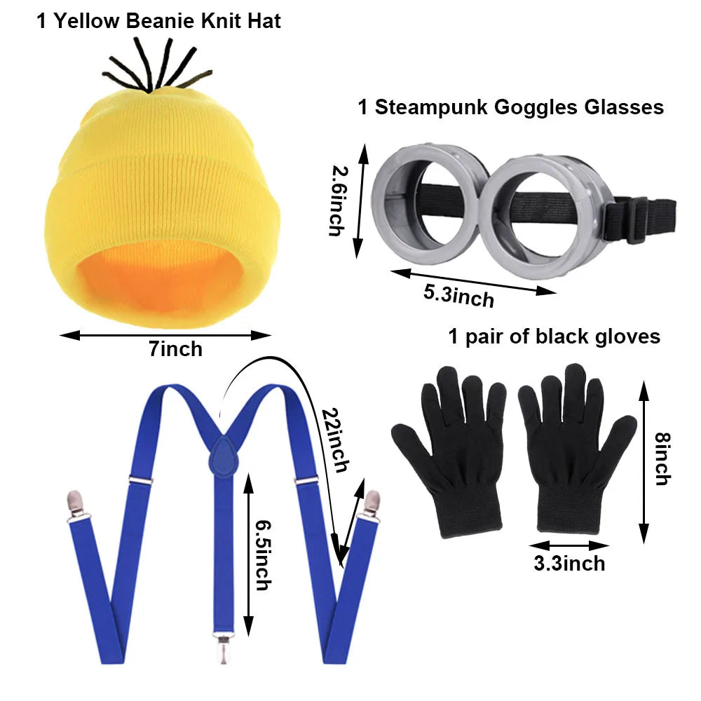 Disfraz disguise Funny Halloween Costume Accessories Adult Couples,Goggles Glasses/Yellow Beanie/Gloves for Men Women Cosplay Party Set