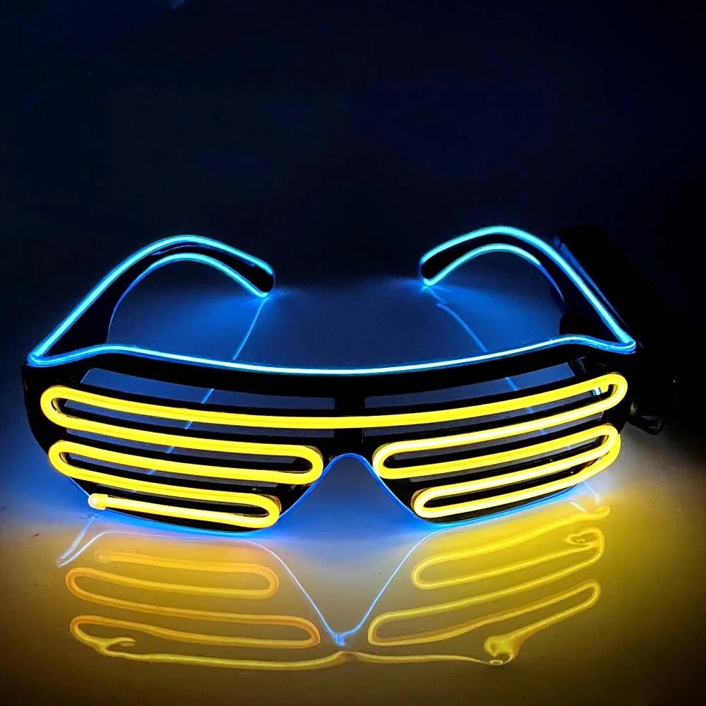 Wireless LED Glowing Glasses Cool Colorful Neon Glasses Double Colors Glow-in-the-dark Luminous Glasses Halloween Costumes