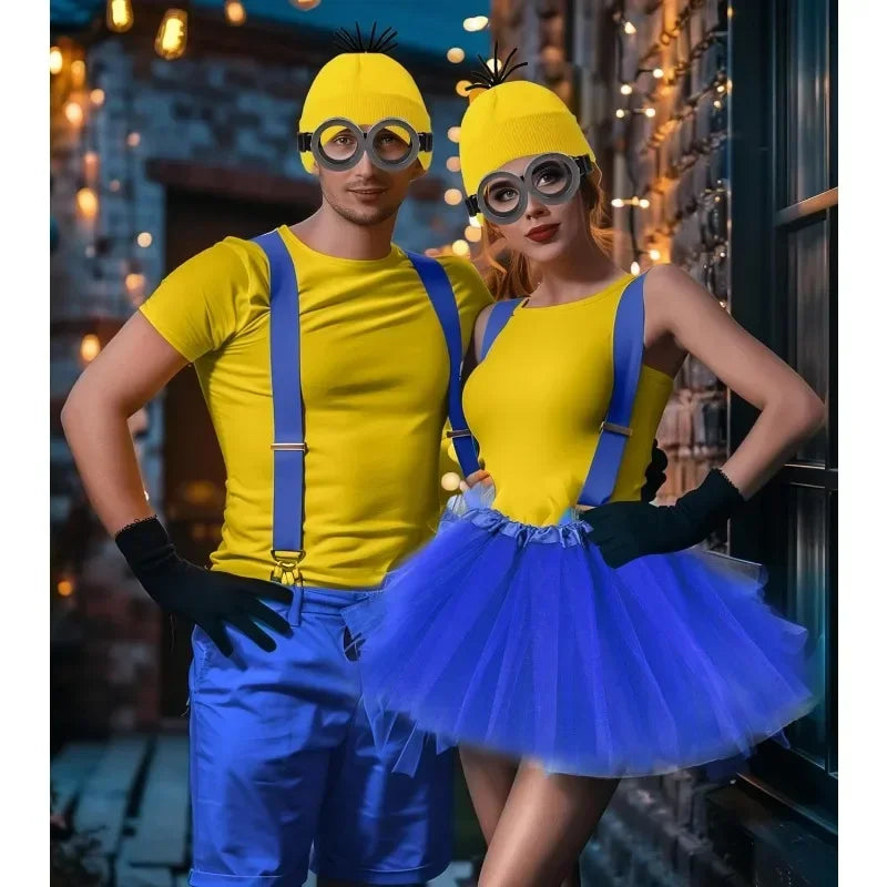 Disfraz disguise Funny Halloween Costume Accessories Adult Couples,Goggles Glasses/Yellow Beanie/Gloves for Men Women Cosplay Party Set