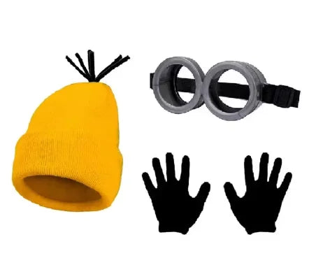 Disfraz disguise Funny Halloween Costume Accessories Adult Couples,Goggles Glasses/Yellow Beanie/Gloves for Men Women Cosplay Party Set
