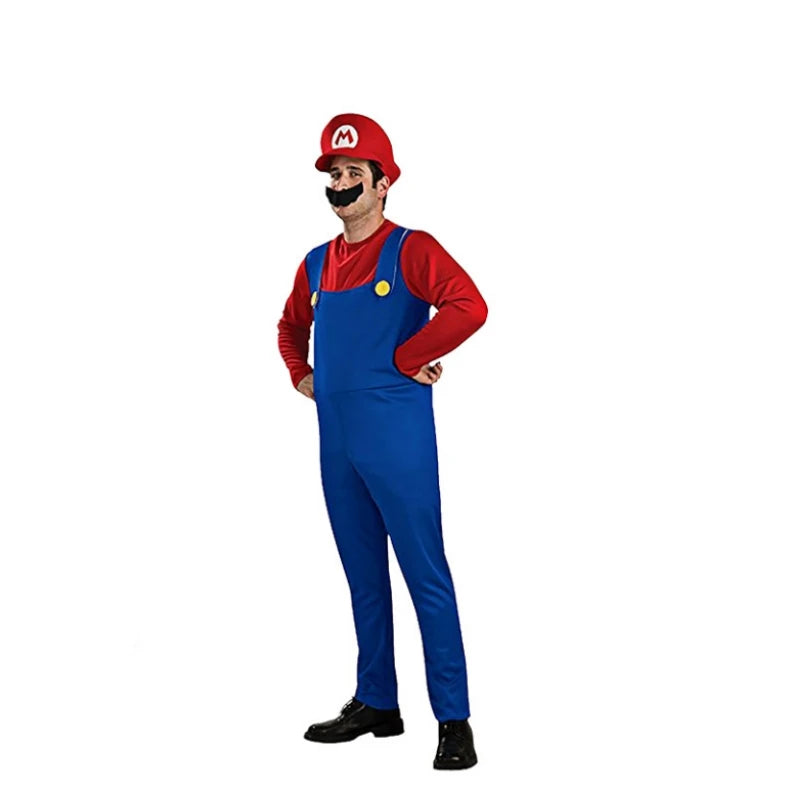 Halloween Couples Cosplay Costume for Adults Super Luigi Bros Overall Set with Hat Game Character Jump Suit for Christmas Party Stage Pe
