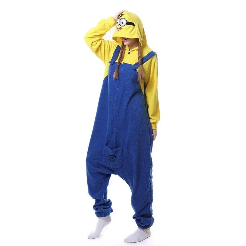2026 Anime Despicable Me Minions Fleece Pajamas Cartoon Jumpsuit Minions Onesie Sleepwear Adult Home Clothes Halloween Costume