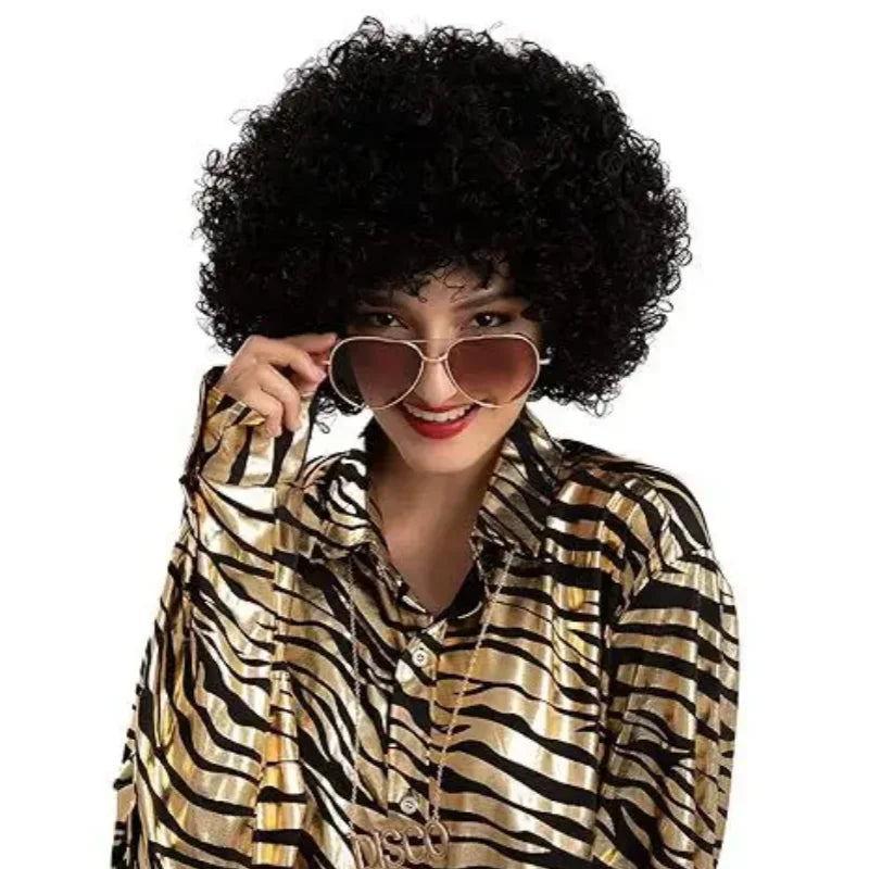 Costume Jewelry Set Synthetic Curly Hair Wigs Afro Wig Sunglasses Necklace For Adult Hip Hop Cosplay Party Accessories Hair Prop