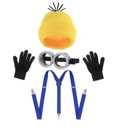 Disfraz disguise Funny Halloween Costume Accessories Adult Couples,Goggles Glasses/Yellow Beanie/Gloves for Men Women Cosplay Party Set