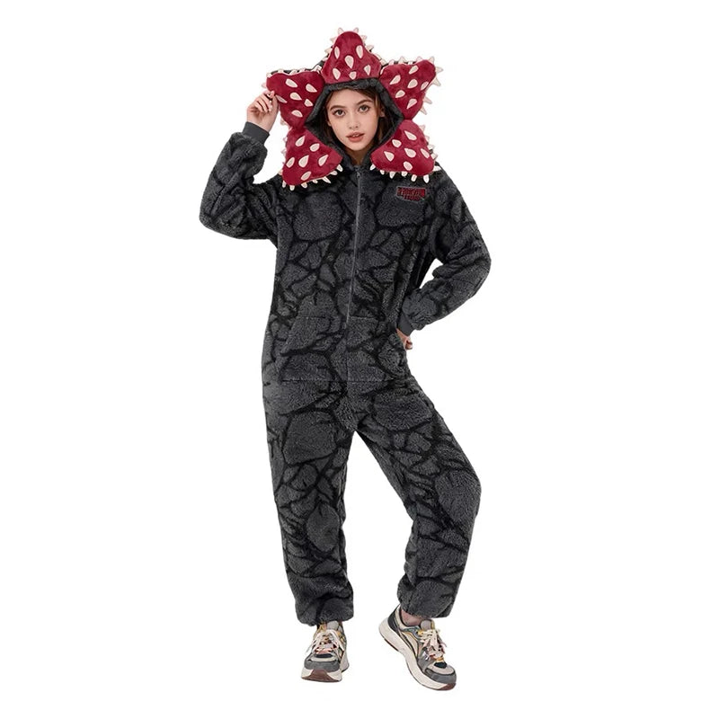 New Adult Kids For groups Fall Winter Thicken Cannibal Flower Demogorgon Cosplay Costume Comfortable Flannel Fabric Pajamas Halloween Suits