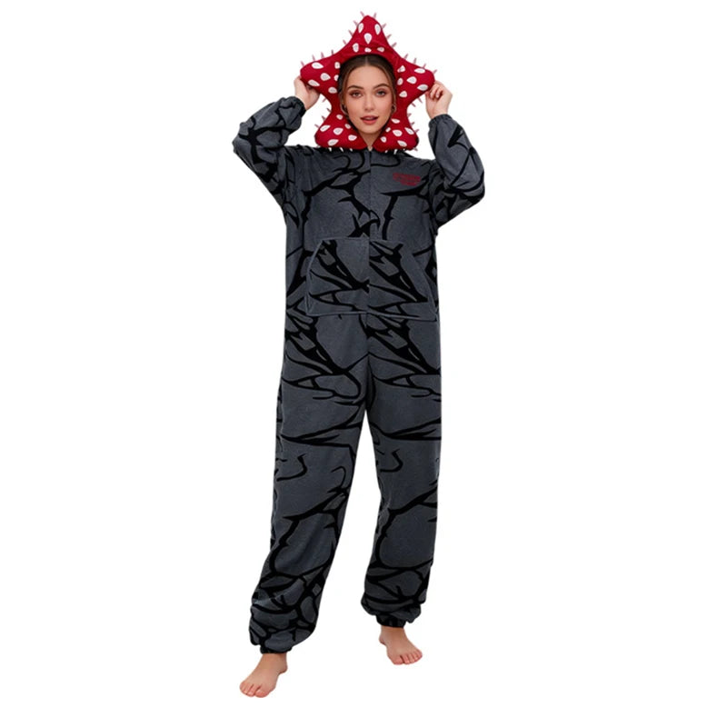 New Adult Kids For groups Fall Winter Thicken Cannibal Flower Demogorgon Cosplay Costume Comfortable Flannel Fabric Pajamas Halloween Suits