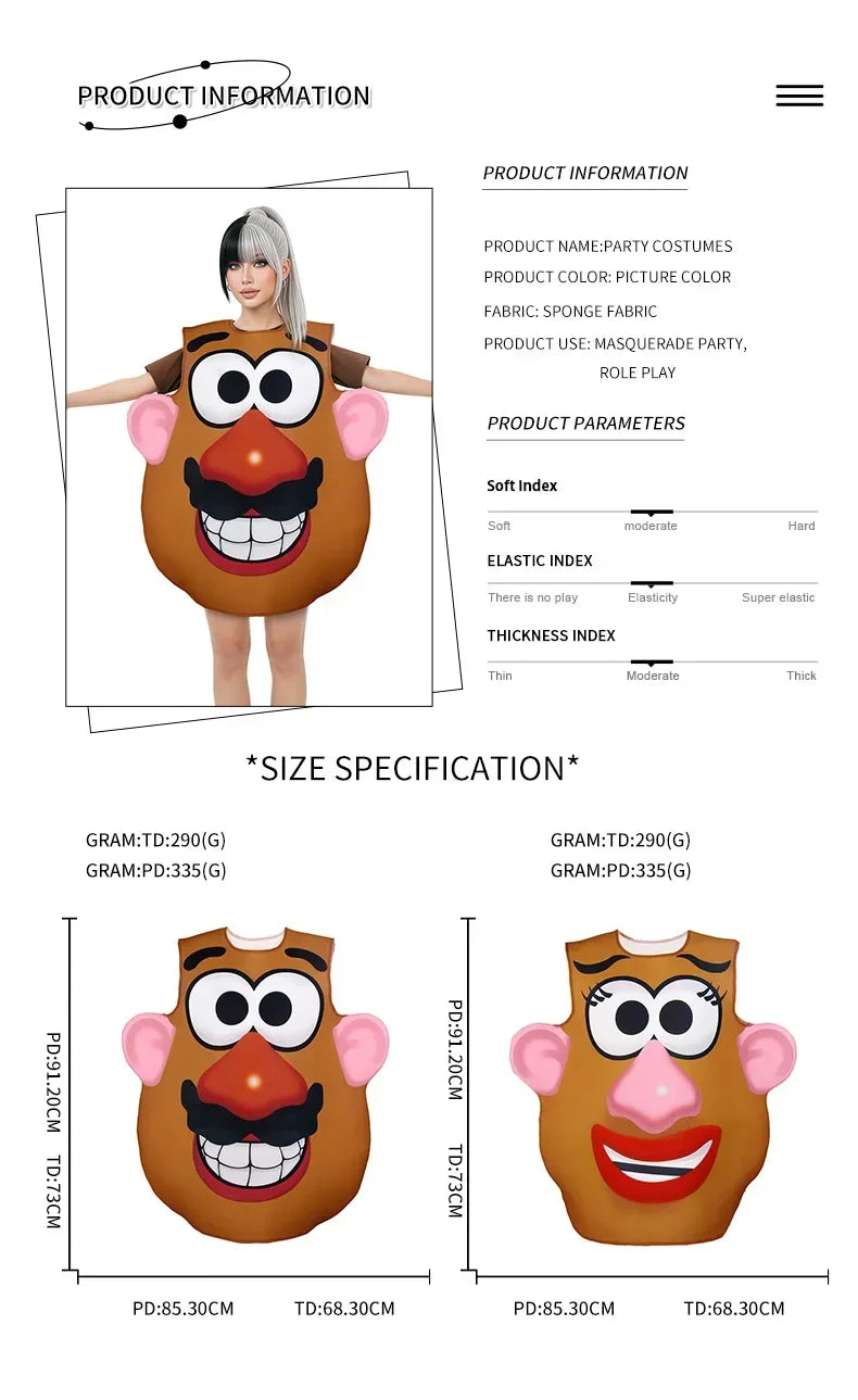 Funny Mr. and Mrs. Potato Head Matching Outfit Halloween Cosplay Tunic Couple Potato Head Costume Carnival Party Disguise Wear