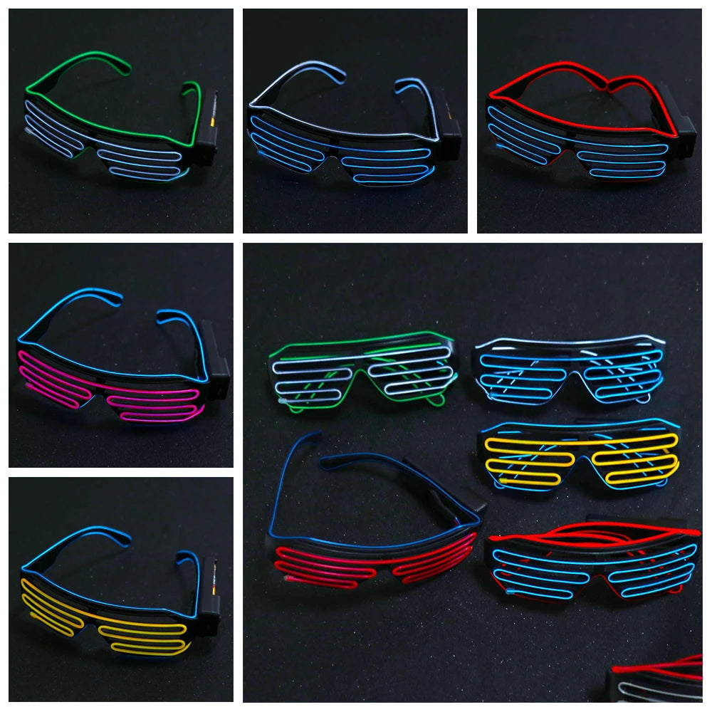 Wireless LED Glowing Glasses Cool Colorful Neon Glasses Double Colors Glow-in-the-dark Luminous Glasses Halloween Costumes
