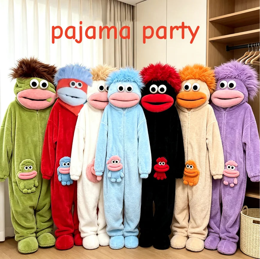 Funny Monster Monster Plush Cartoon Sleepwear Costume Full Face Plush Costume Adult Halloween Carnival Party Outfit Pajama Party