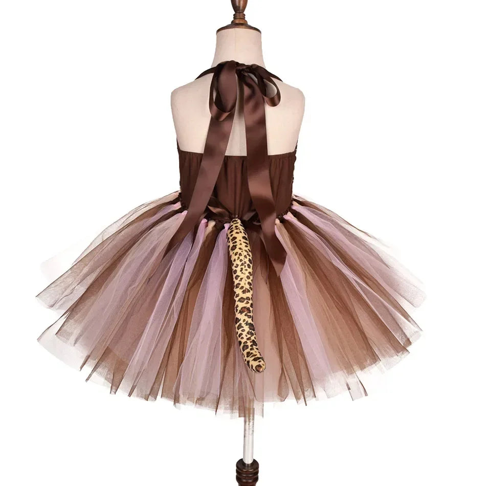 Halloween Animal Cosplay Costume for Children Forest Theme Cows Tiger Giraffe Leopard Zebra Tutu Dresses Performance Dance Sets