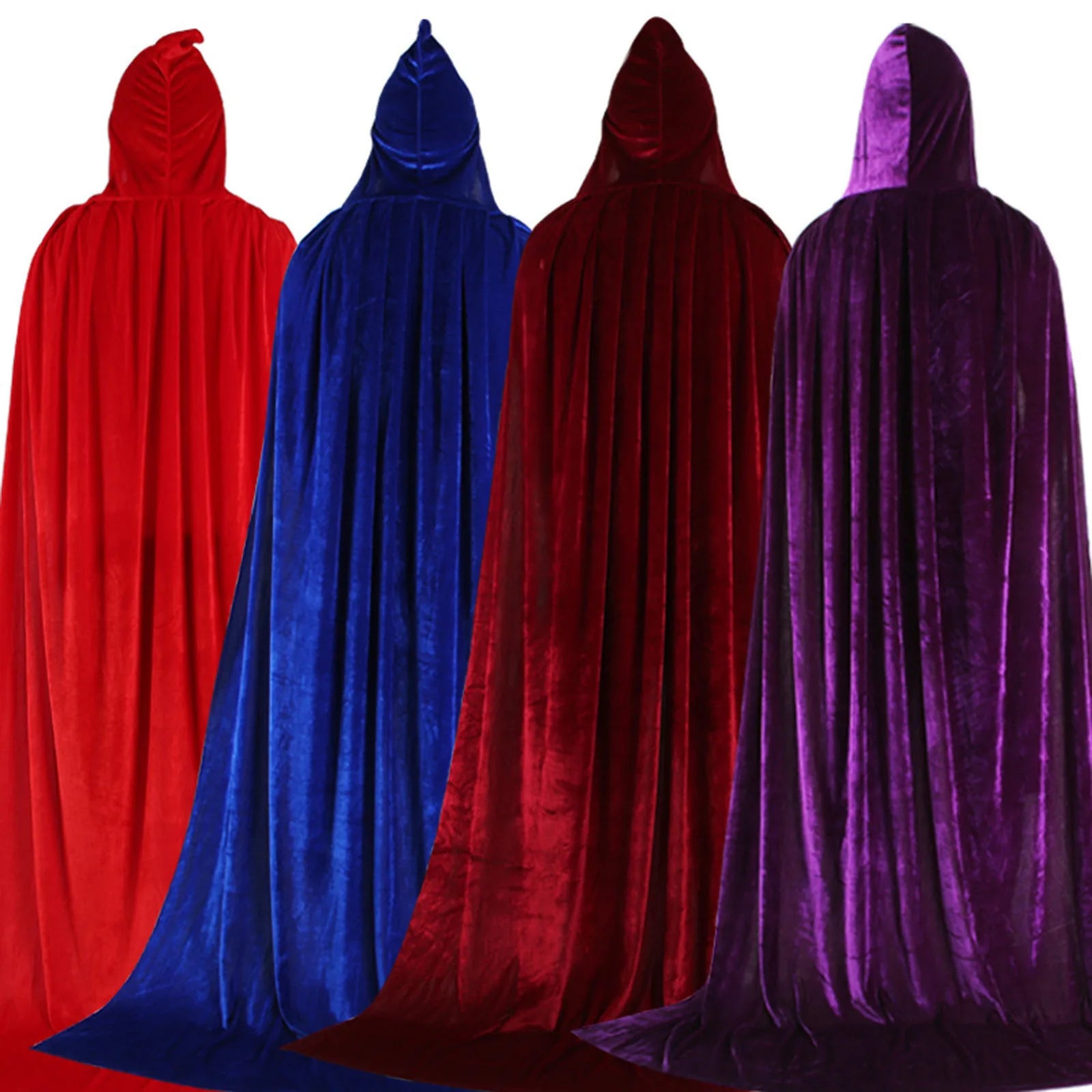 Adult Kids Halloween For groups Pleuche Velvet Cloak Cape Hooded Medieval Costume Witch Wicca Vampire Halloween Cosplay Costume Cape