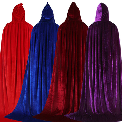 Adult Kids Halloween For groups Pleuche Velvet Cloak Cape Hooded Medieval Costume Witch Wicca Vampire Halloween Cosplay Costume Cape