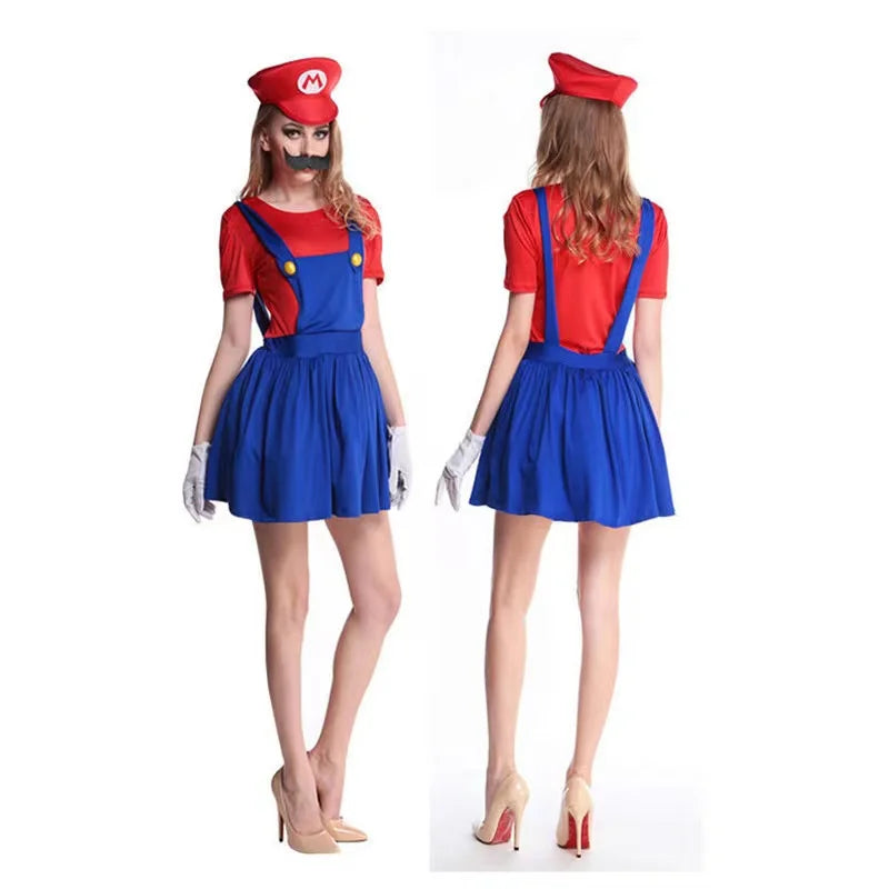 Halloween Couples Cosplay Costume for Adults Super Luigi Bros Overall Set with Hat Game Character Jump Suit for Christmas Party Stage Pe